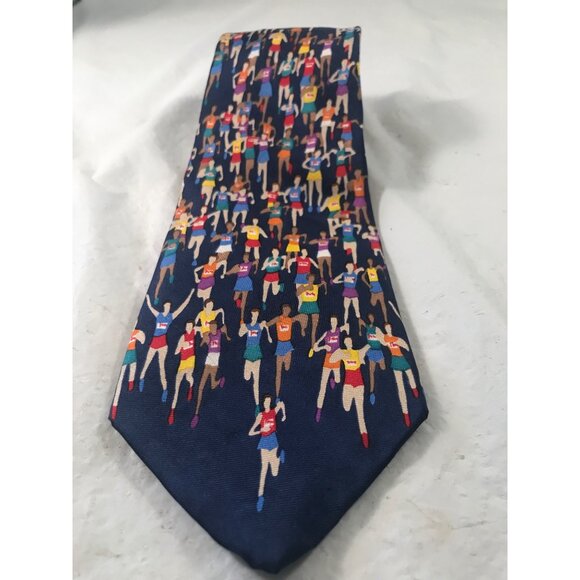 Marathon Runners by Alynn Neckwear Silk Navy Blue Necktie - Picture 6 of 6